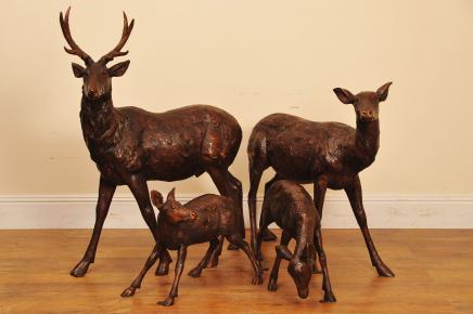 Bronze Deer Stag Family Doe Garden Statue Fawn