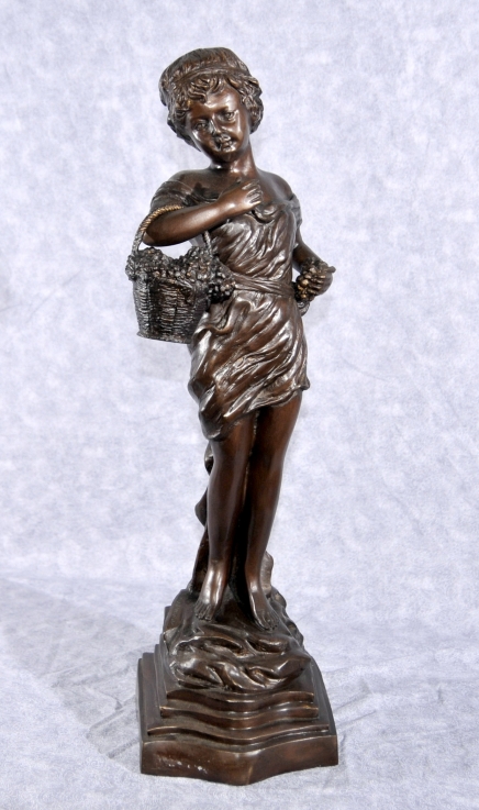 Bronze Victorian Girl Fruit Seller Figurine
