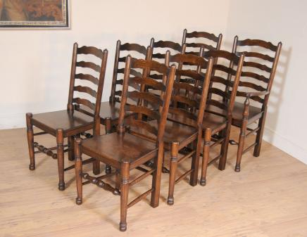 Set 8 Oak Ladderback Chairs Kitchen Dining Chair Farmhouse Furniture
