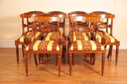 Set Regency Dining Chairs  -  10 Walnut Inlay Chair English
