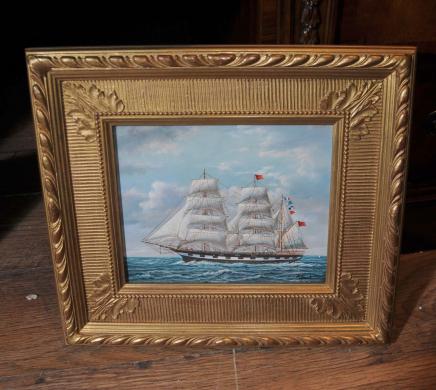 Victorian Oil Painting Clipper Yacht Seascape Gilt Frame Art