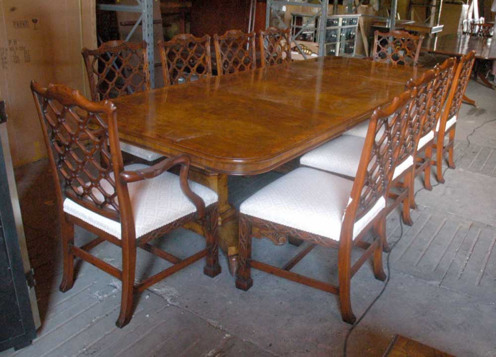 14 ft Regency Dining Table & 8 Gothic Chippendale Chairs Set