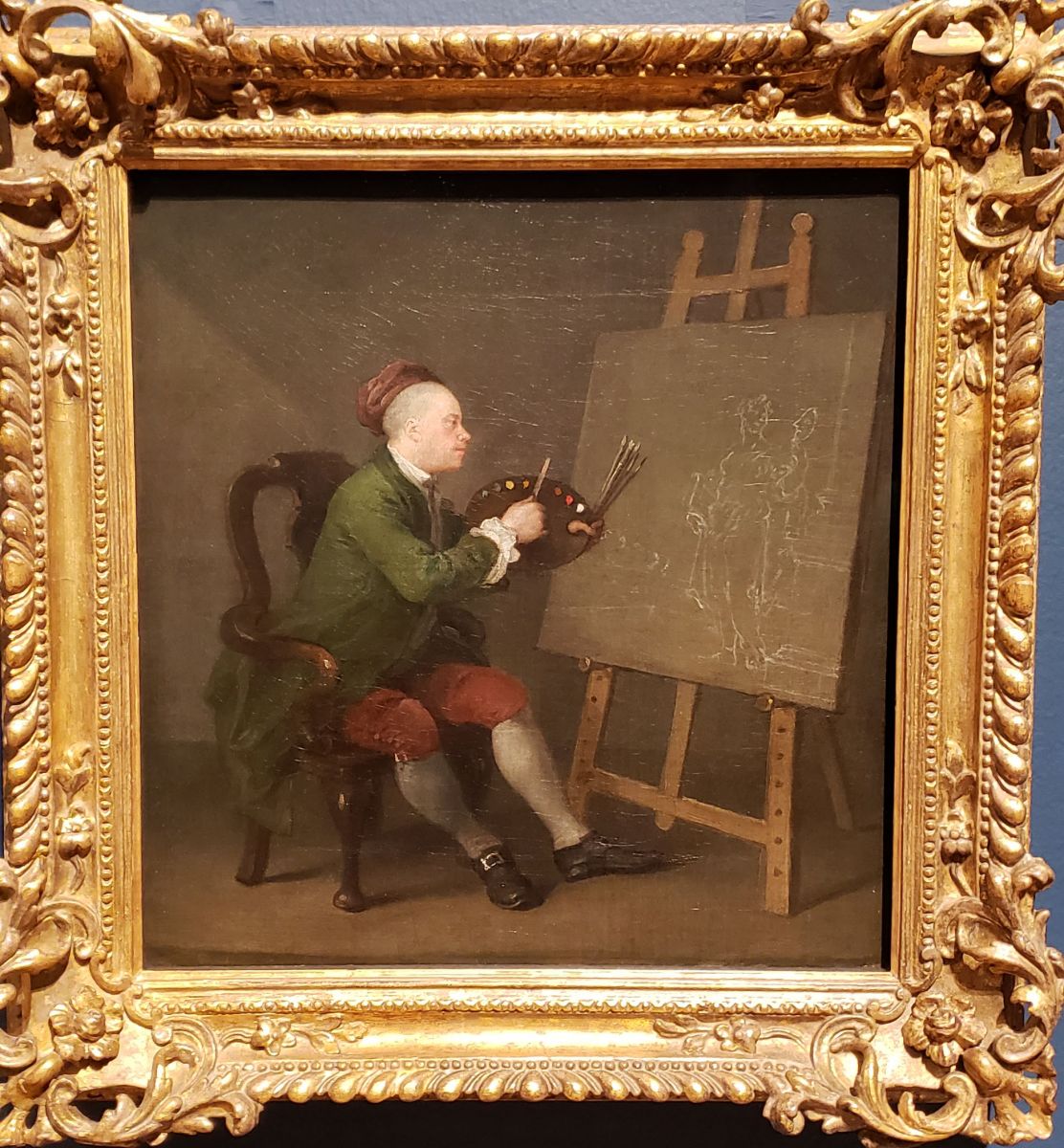 Hogarth self portrait - artist shown on a Hogarth chair