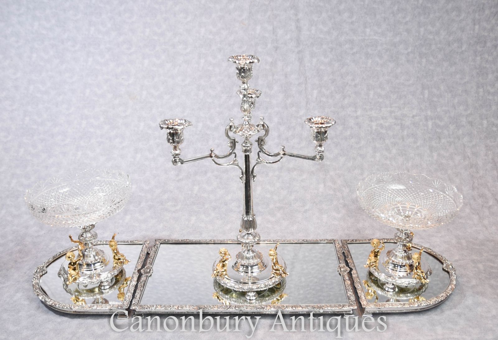 English Silver Plate Boulton Centrepiece Epergne Glass