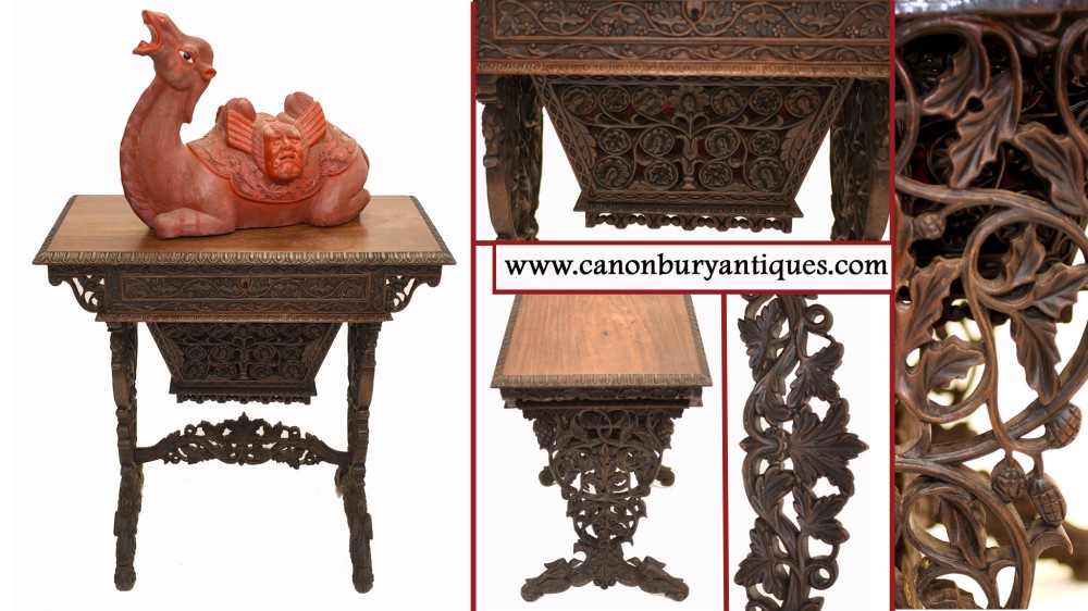 Antique Burmese Work Box - Desk Writing Table 1890 Hardwood
