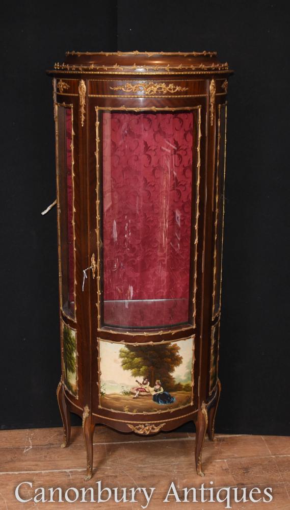 Vernis martin painted scenes on this display cabinet