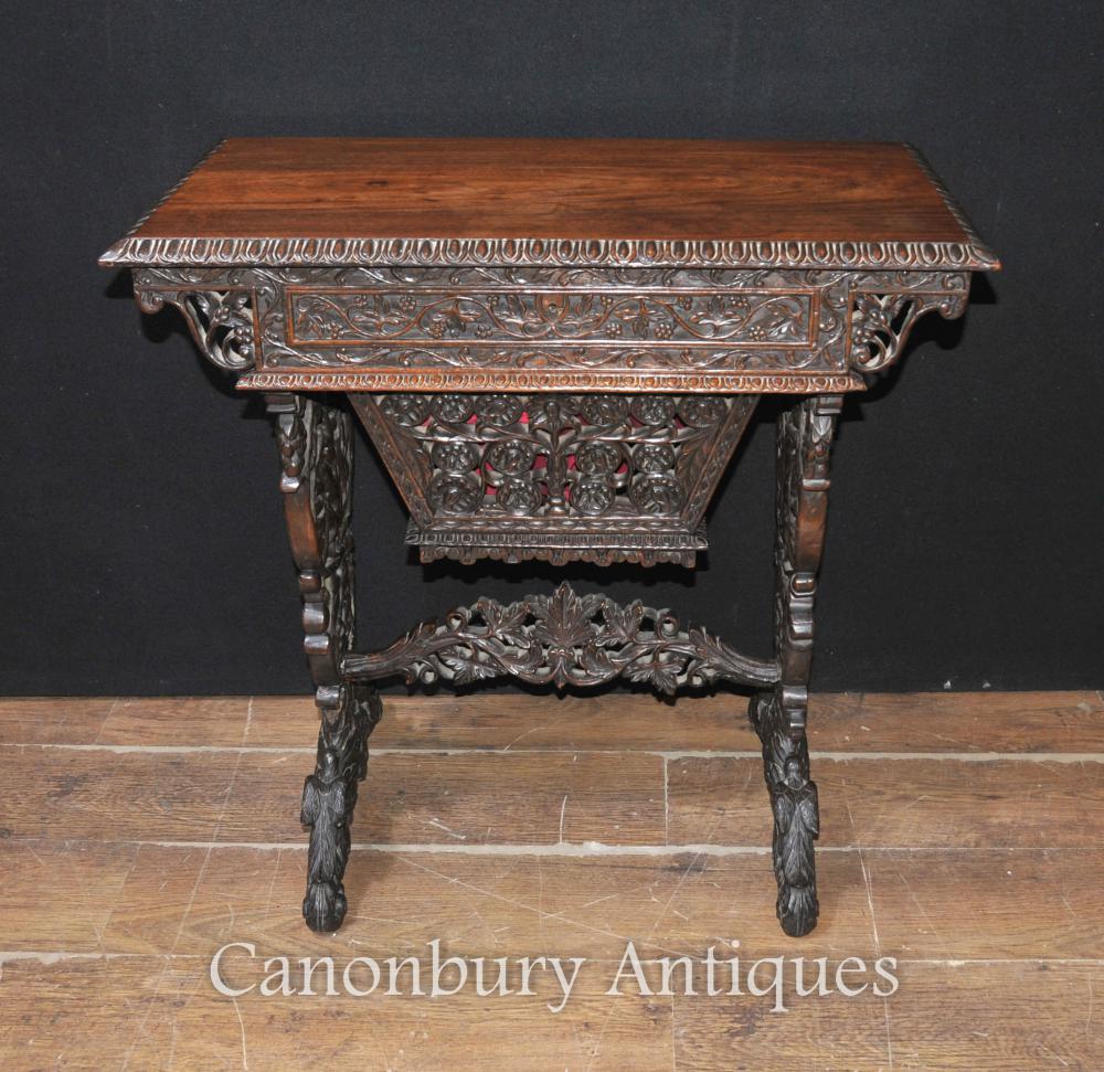 Antique Hand Carved Burmese Desk Writing Table 1890 