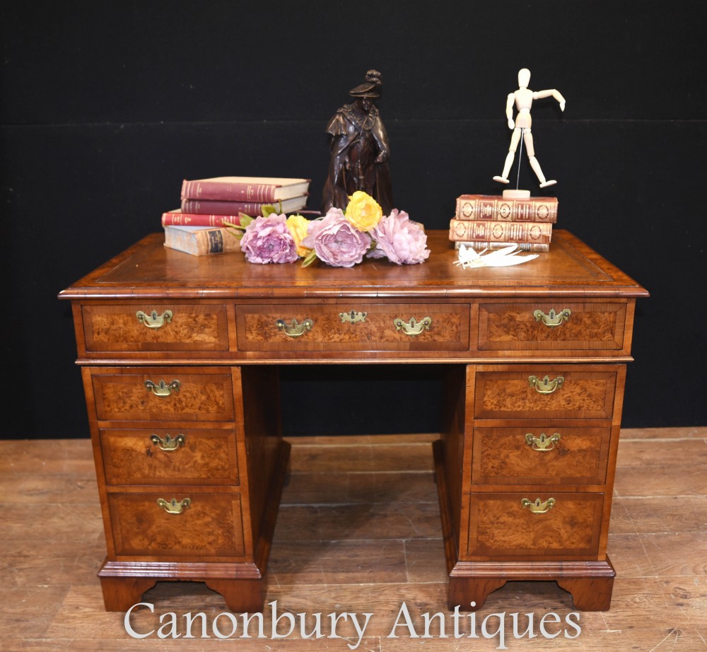 Antique Walnut Pedestal Desk - Regency Table