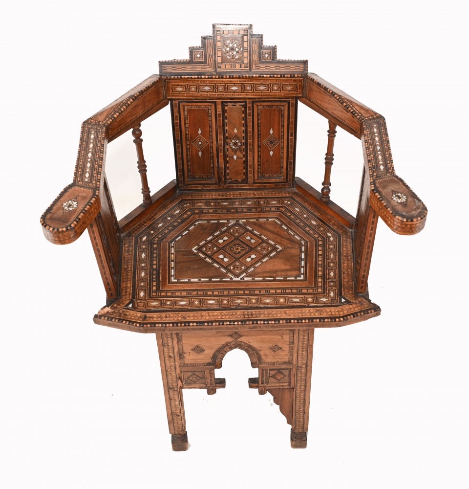 Arabic Arm Chair Antique Damascan Furniture Inlay 1920