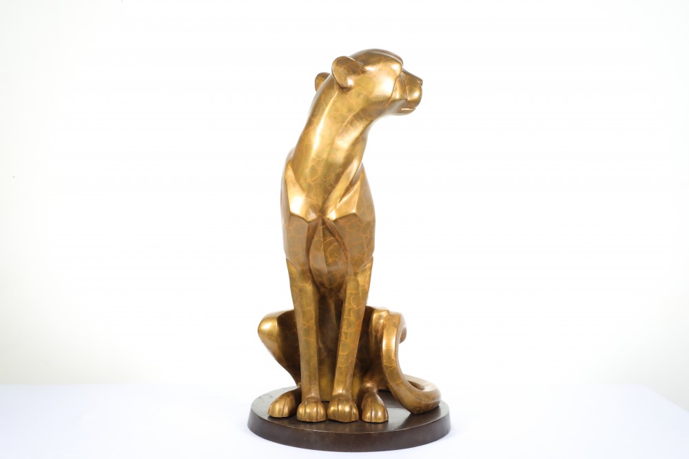Art Deco Bronze Panther Cat Statue