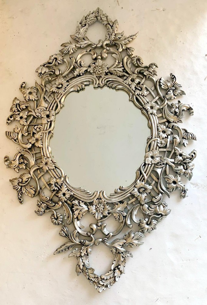 Art Nouveau Mirror Silver Gilt Floral Oval Frame