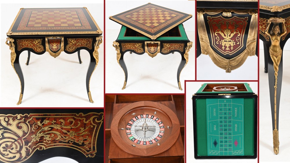 Boulle Roulete Table French Inlay Games Chess Tables