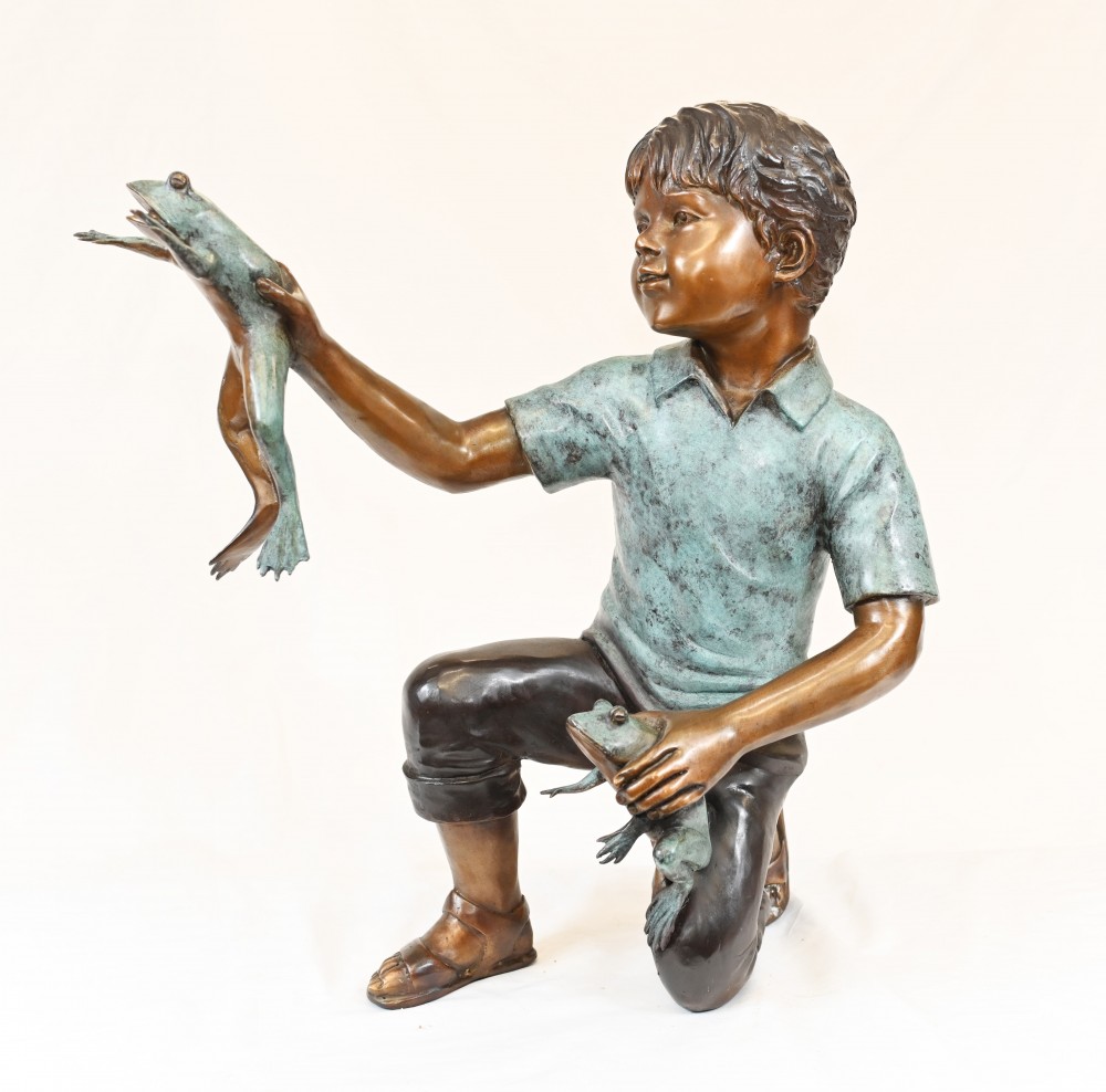 Bronze Frog Boy Statue Toad Children Garden Casting