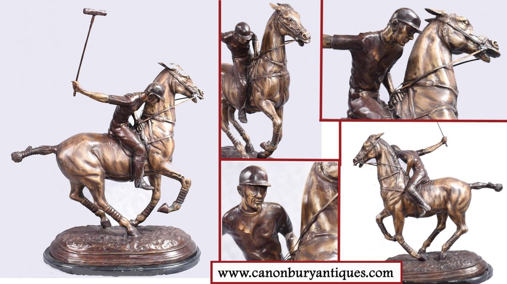 Bronze Polo Player Horse Jockey Statue Casting