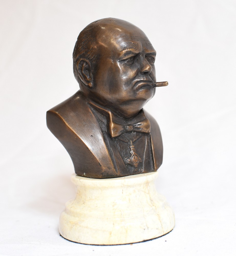 Bronze Bust Winston Churchill Britain Prime Minister
