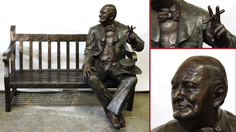 Bronze Winston Churchill Garden Bench - Lifesize Seat British Prime Minister