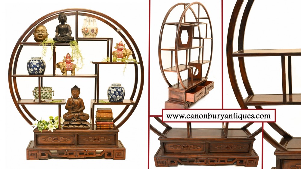 Chinese Circular Bookcase Display Cabinet Hardwood Stand