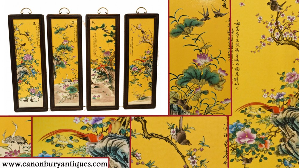 Chinese Porcelain Plaques Famille Jaune Painted Screen Hanging