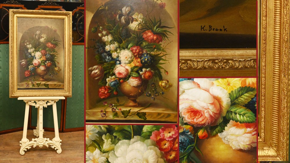 Dutch Oil Painting Still Life Floral Spray Gilt Frame