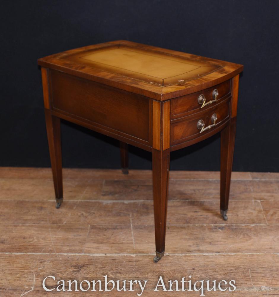 Edwardian Side Desk Table Mahogany Leather Toppped