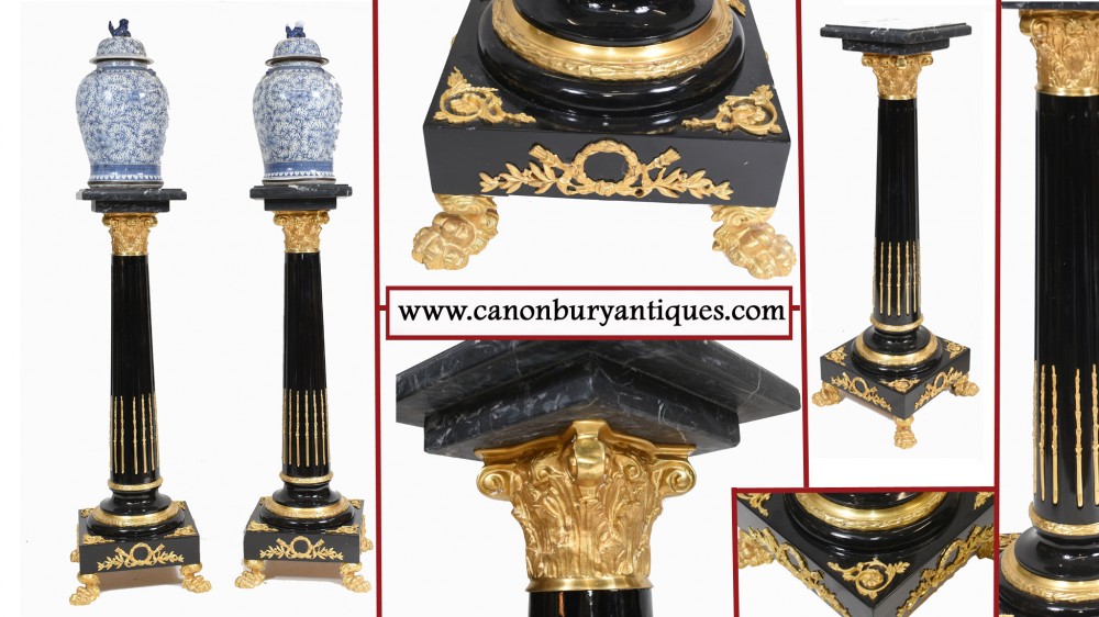 Empire Lacquer Pedestal Stands Classical Column Tables