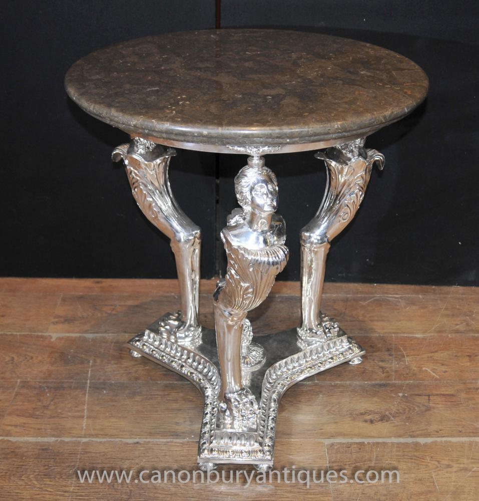Empire Occasional Table - Silver Plate Side Maiden Legs