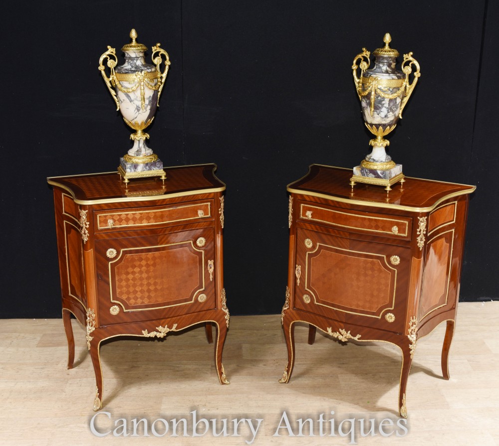 Empire Bedside Cabinets - French Bedroom Chests Parquetry Inlay