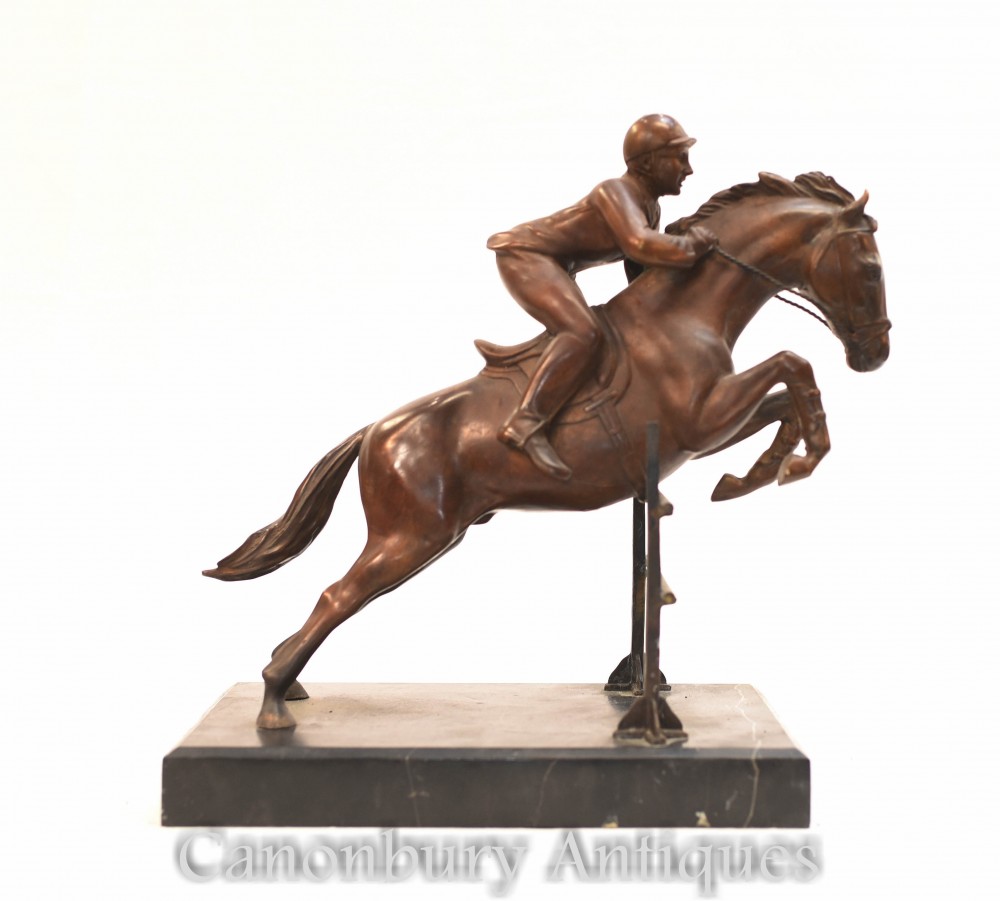 English Bronze Steeplechase Horse Jockey Statue - Show Jumper