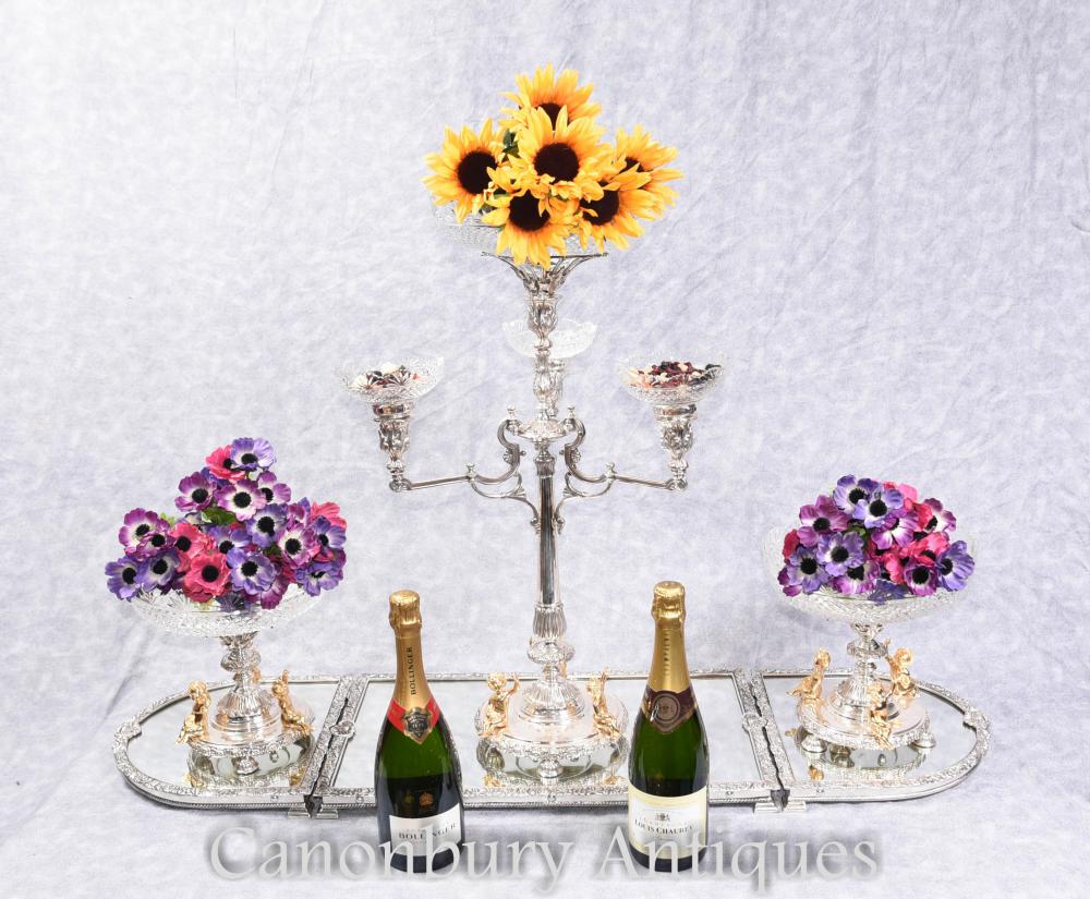 Look how the mirrored tray reflects the beauty of the silver plate centrepiece