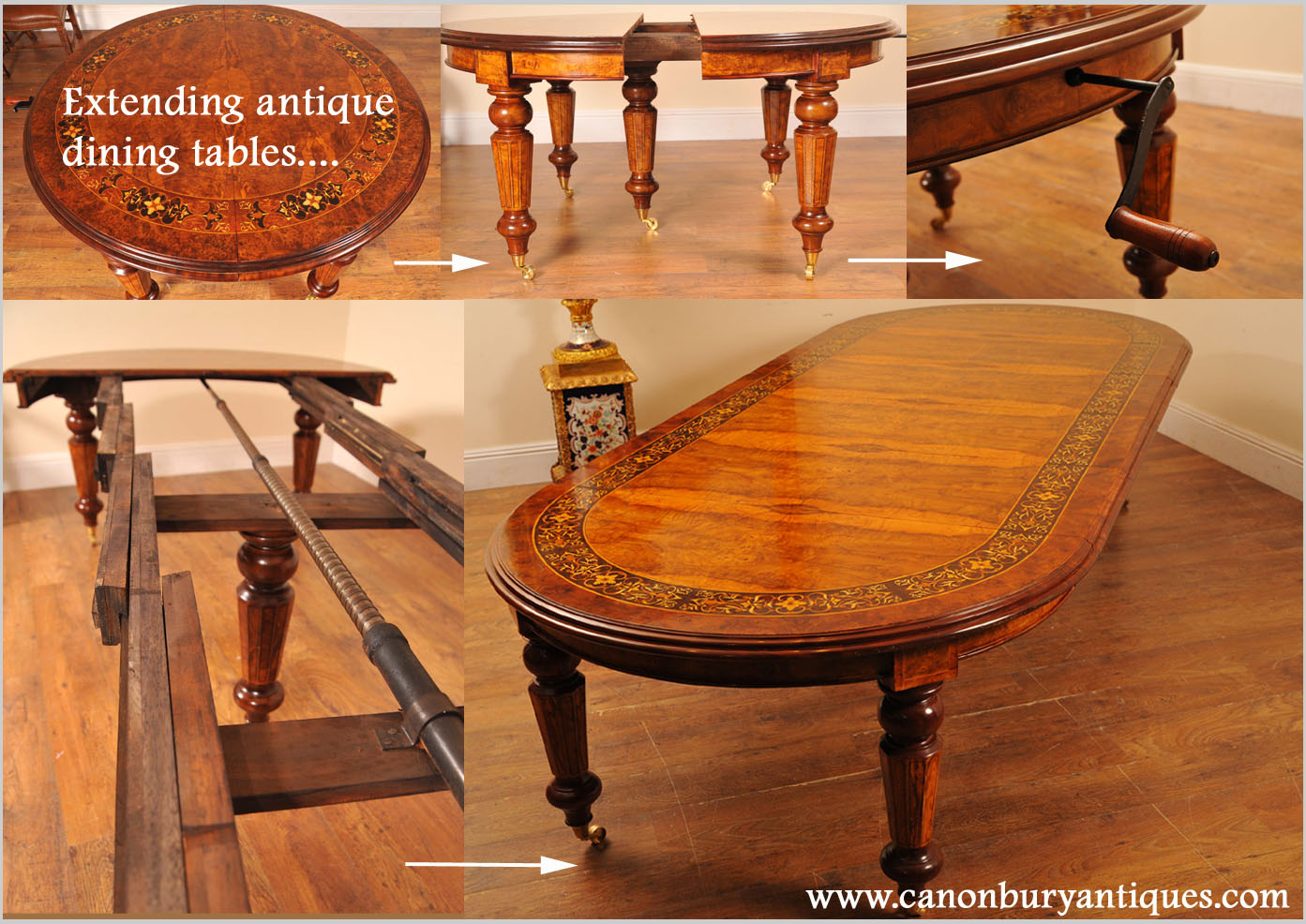 Many of our Victorian dining table can extend using a leaf system