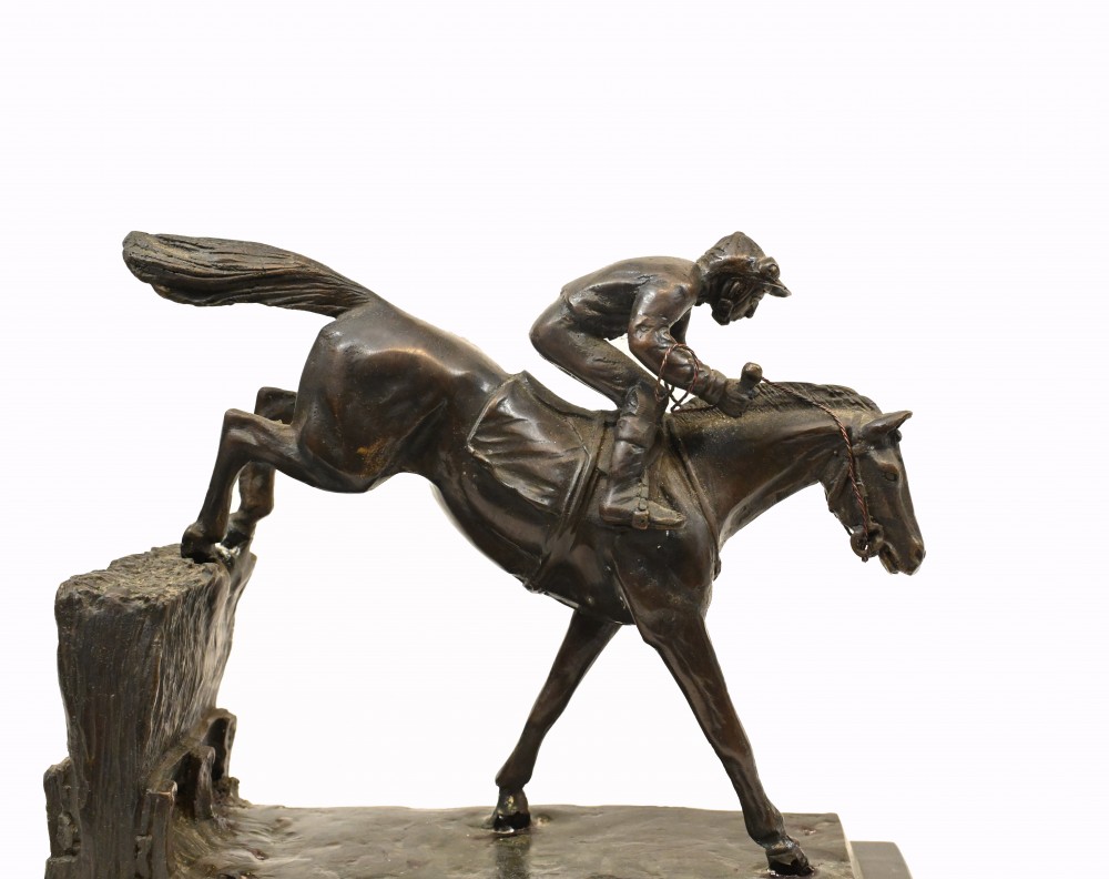 French Bronze Steeplechase Statue Horse and Jockey