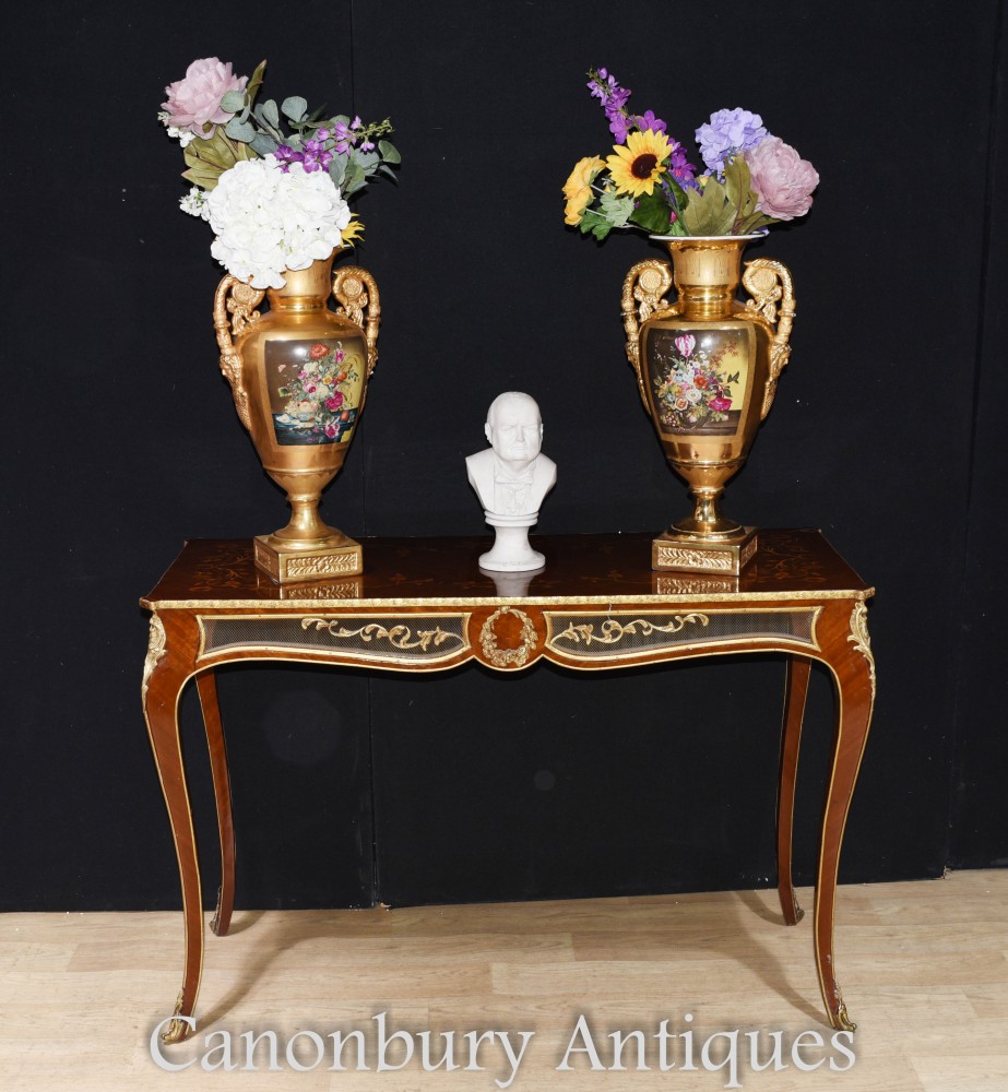 French Console Table - Empire Gilt with Marquetry Inlay Hall