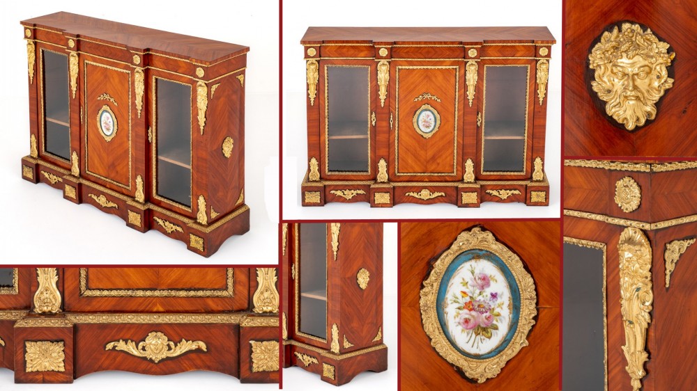 French Empire Sideboard Cabinet Kingwood Sevres Plaques 1860