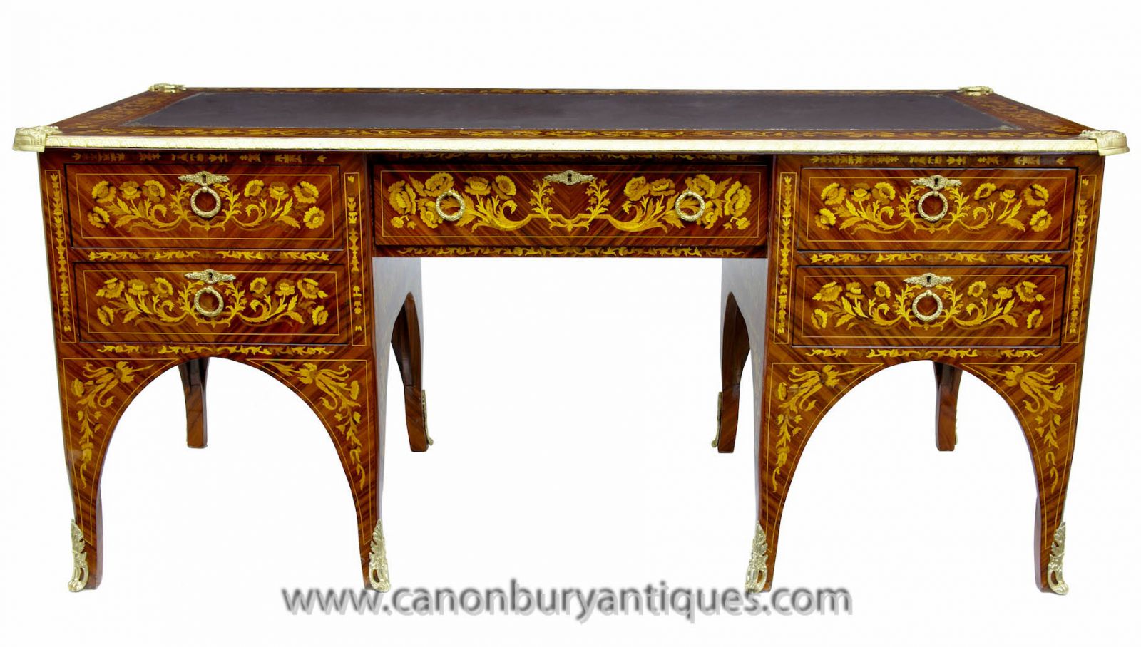 Wonderful French bureau plat with intricate marquetry inlay work