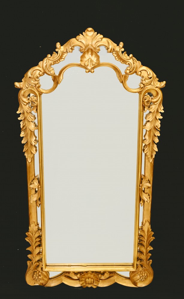 French Rococo Gilt Pier Mirror Floral Frame Glass