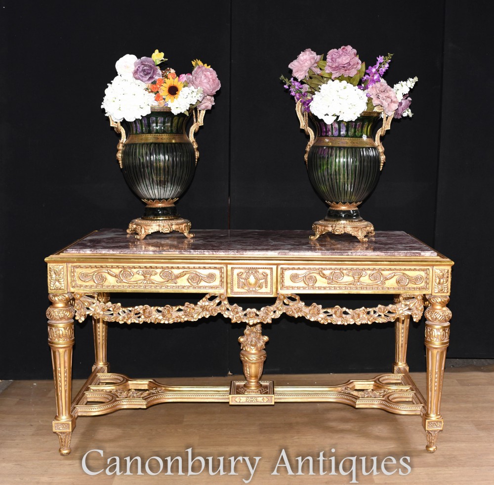 Decorate your gilt console table with glass urns