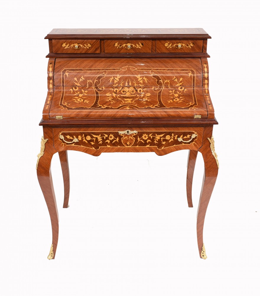 French Roll Top Desk Marquetry Inlay Empire Bureau