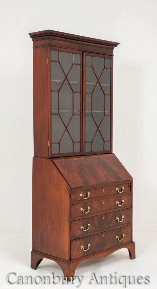 Georgian Bureau Bookcase - Mahogany Antique Cabinet Circa 1800