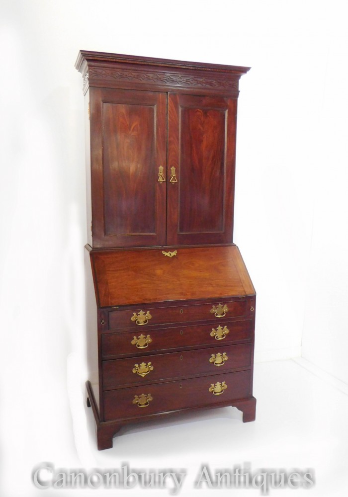 Georgian Bureau Bookcase Mahogany Desk Cabinet 1820