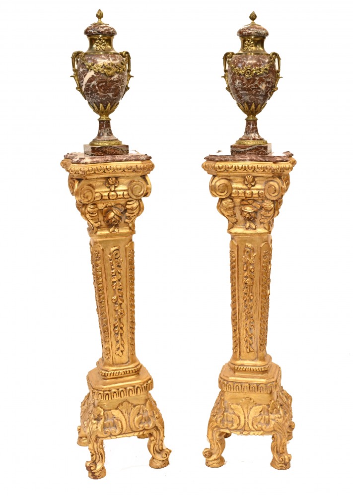Gilt Pedestal Stands Louis XVI Carved Tables