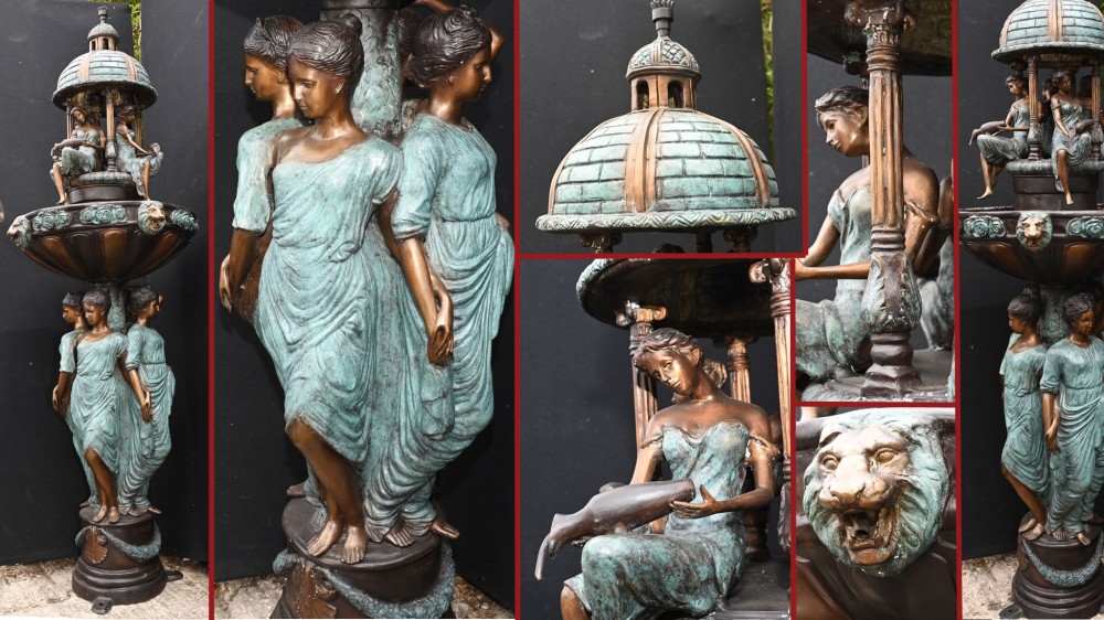 Italian Bronze Garden Fountain Romantic Muse Maiden Water Feature