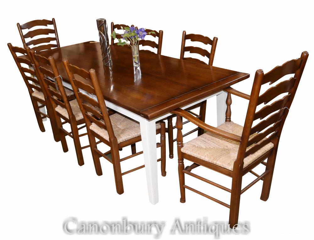 Oak refectory table and set of ladderback chairs