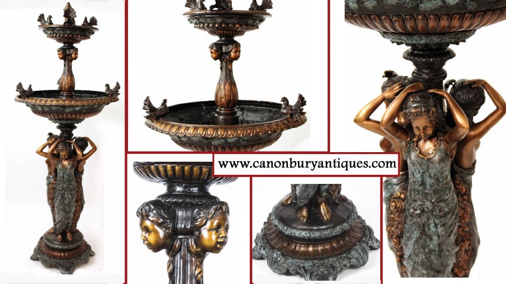 Large Bronze Fountain with Maidens - Classical French Garden Water Feature