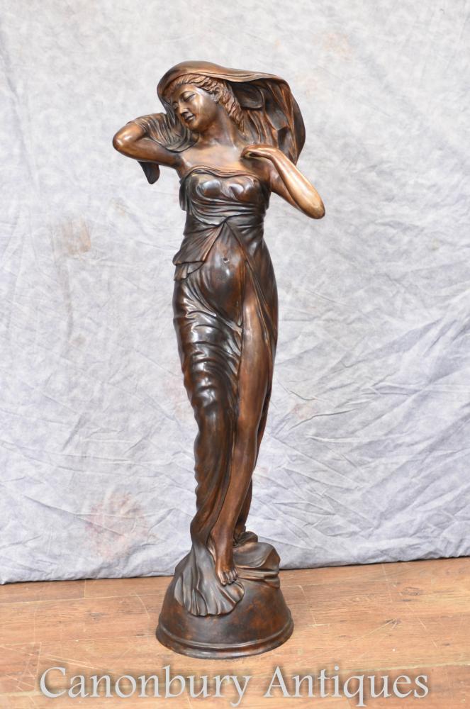 Large French Art Nouveau Bronze Female Statue Figurine