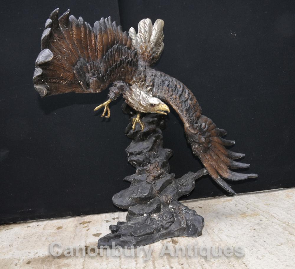 Bronze bald eagle statue