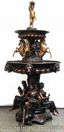 Cherub sumounts this bronze fountain
