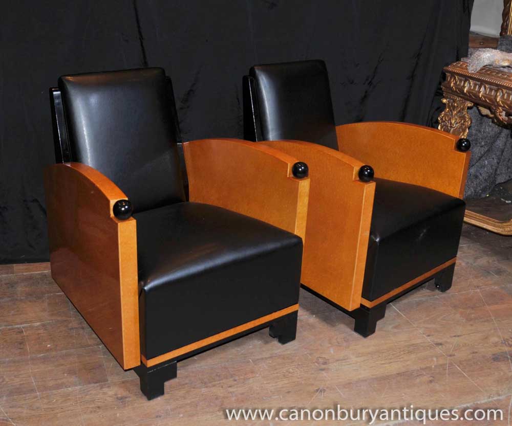 Pair Art Deco Club Chairs Arm Chairs Biedermeier