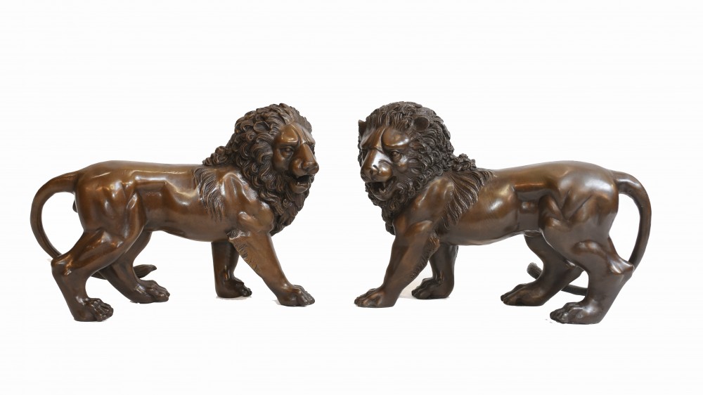 Pair Bronze Lions Medici Cat Casting Landseer
