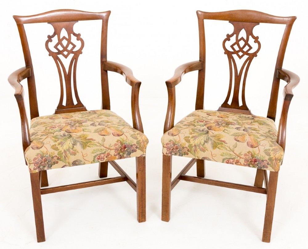 Pair Chippendale Arm Chairs Mahogany Antique 1800