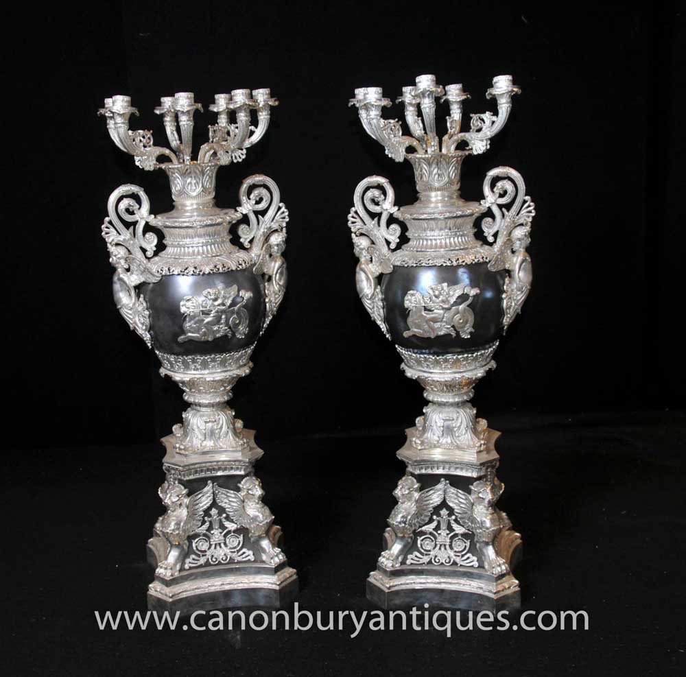 Pair French Empire Silverplate Candelabras